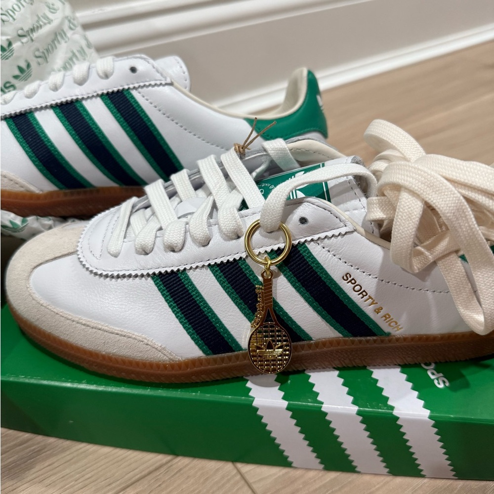 Sport & Rich sambas White and Green Striped Sneakers